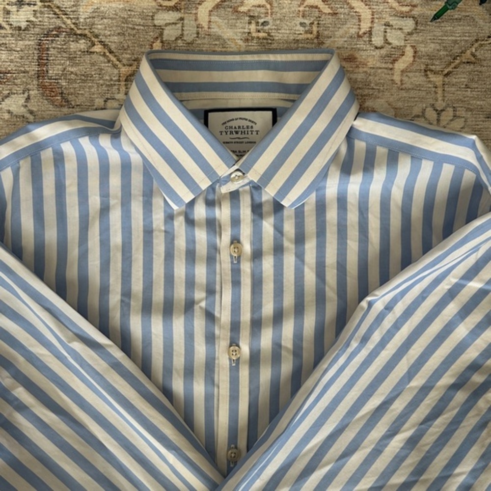 Charles Tyrwhitt Men's Sky Blue and White Striped Shirt